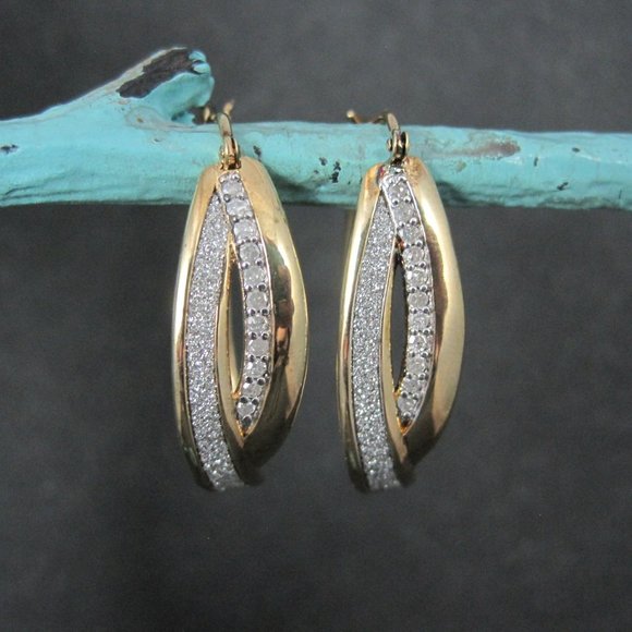 Genuine Diamond Earrings Gold Vermeil Over Sterling Silver Latching Closures - Picture 2 of 7